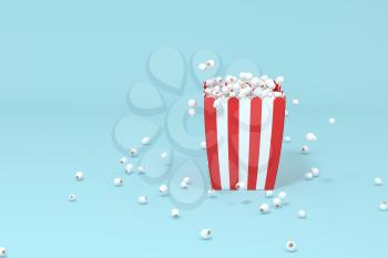Scattered popcorn, sweet food, 3d rendering. Computer digital drawing.