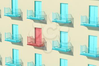 Balcony structure outside the building, 3d rendering. Computer digital drawing.