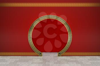 Chinese style red background, festival decoration, 3d rendering. Computer digital drawing.