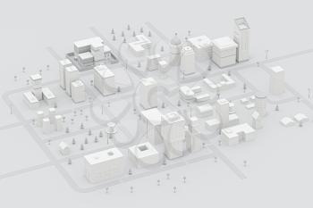 Downtown building, simulation city, 3d rendering. Computer digital drawing.