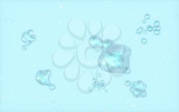 Split bubbles underwater, 3d rendering. Computer digital drawing.