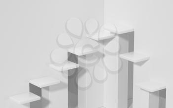 Empty ascending stairs, white background, 3d rendering. Computer digital drawing.