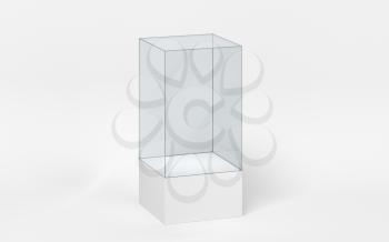 Empty glass showcase, 3d rendering. Computer digital drawing.