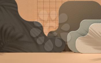 Creative stage with curve paper background, 3d rendering. Computer digital drawing.