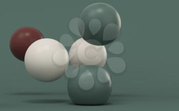 Bouncing soft balls with green background, 3d rendering. Computer digital drawing.
