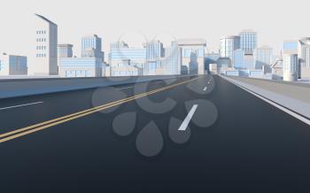 Urban road and digital city model, 3d rendering. Computer digital drawing.