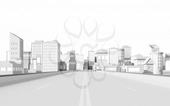 Urban road and digital city model, 3d rendering. Computer digital drawing.
