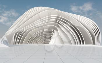 Curves and architecture with white background, 3d rendering. Computer digital drawing.