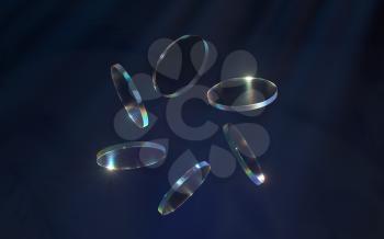 Round glass with light dispersion, 3d rendering. Computer digital drawing.