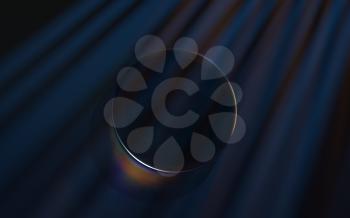 Round glass with light dispersion, 3d rendering. Computer digital drawing.