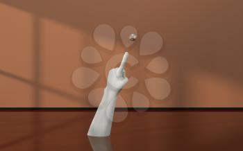 Hand sculpture with empty room. 3d rendering. Computer digital drawing.