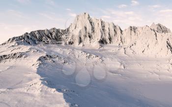Snowy mountains background, 3d rendering. Computer digital drawing.