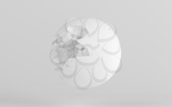 Damaged sphere with white background, 3d rendering. Computer digital drawing.