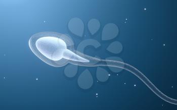 Human sperm cells, 3d rendering. Computer digital drawing.
