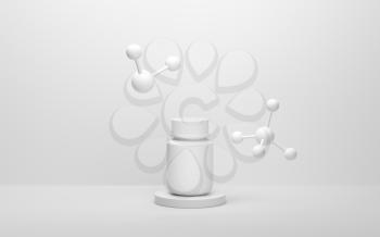 Drugs and molecules with white background, 3d rendering. Computer digital drawing.