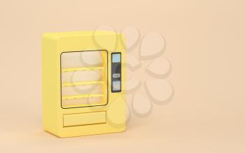 Empty vending machine with yellow background, 3d rendering. Computer digital drawing.