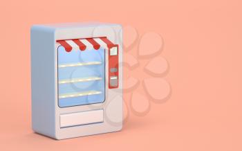 Empty vending machine with pink background, 3d rendering. Computer digital drawing.