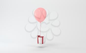 A balloon and present with white background, 3d rendering. Computer digital drawing.