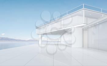 White architecture with outdoor view, 3d rendering. Computer digital drawing.