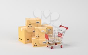 Recyclable boxes and logistics transportation, 3d rendering. Computer digital drawing.