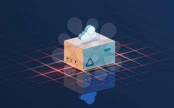 Cloud computing and recyclable carton, 3d rendering. Computer digital drawing.