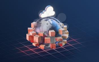 Cloud computing and commodity logistics, 3d rendering. Computer digital drawing.