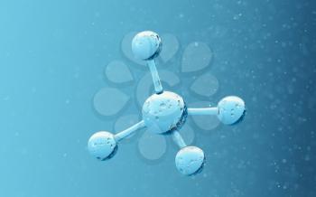 Chemical molecule with blue background, 3d rendering. Computer digital drawing.