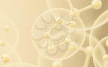 Cell structure with golden background, 3d rendering. Computer digital drawing.