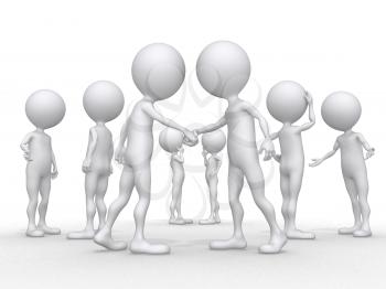 Royalty Free Clipart Image of People Shaking Hands With Others Behind Them