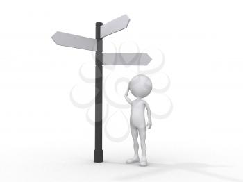 Royalty Free Clipart Image of a Man at a Crossroads