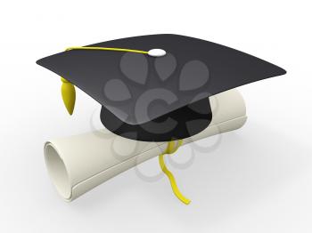 Royalty Free Clipart Image of a Graduation Cap and Diploma