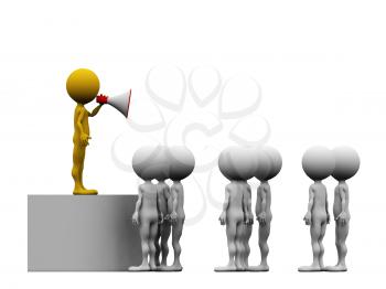 Royalty Free Clipart Image of a Crowd With a Person Using a Bullhorn