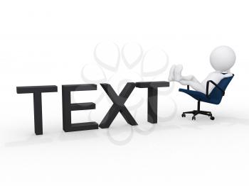 Royalty Free Clipart Image of a Figure with Feet Up on the Word Text