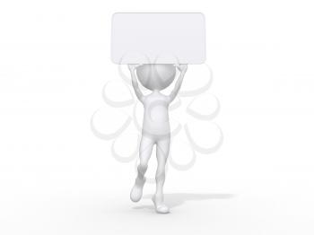 Royalty Free Clipart Image of a 3D Person With a Blank Sign
