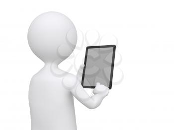Royalty Free Clipart Image of a Figure Holding a Blank Tablet