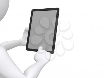 Royalty Free Clipart Image of a Figure Working on a Tablet