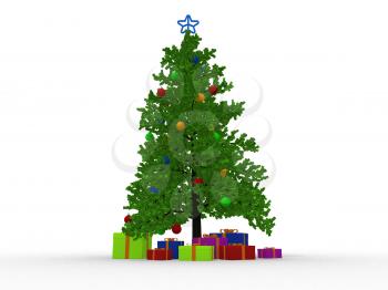 Royalty Free Clipart Image of a Christmas Tree with Many Gifts