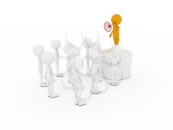 Royalty Free Clipart Image of a Person Using a Bullhorn to Speak to a Group
