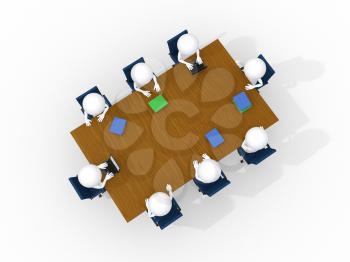 Royalty Free Clipart Image of Figures Sitting at a Boardroom Table