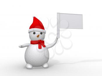 Royalty Free Clipart Image of a Snowman With a Banner