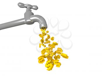 Royalty Free Clipart Image of a Golden Dollars Dripping From Tap
