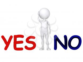 Royalty Free Clipart Image of a Figure Between Yes and No Text