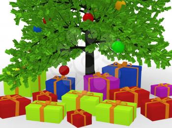 Royalty Free Clipart Image of a Collection of Presents Under a Christmas Tree