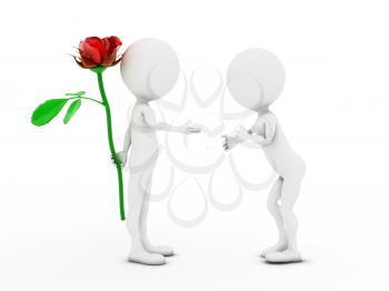 Royalty Free Clipart Image of a Figure Giving Another Figure a Flower