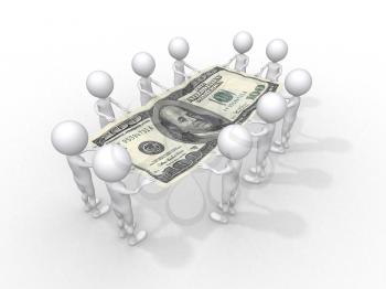 Royalty Free Clipart Image of Figures Holding a Hundred Dollar Bill