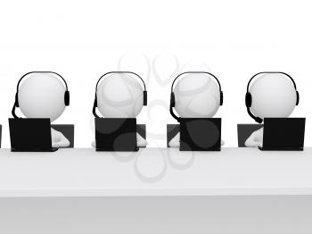 Royalty Free Clipart Image of Figures Working in a Call Center