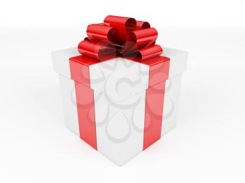 Royalty Free Clipart Image of a White Box Bow and Ribbon