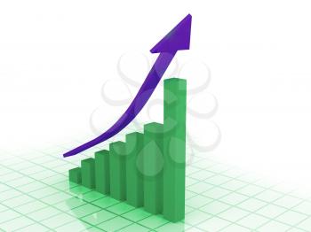 Royalty Free Clipart Image of a Graph With a Purple Arrow Pointing Up