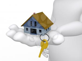 Royalty Free Clipart Image of a Hand Holding a House With Key