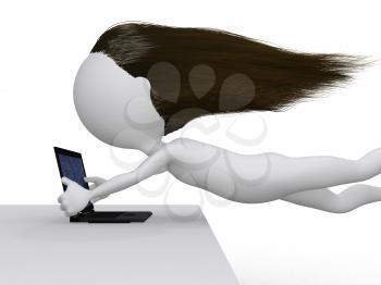 Royalty Free Photo of a Woman Hanging on to a Laptop